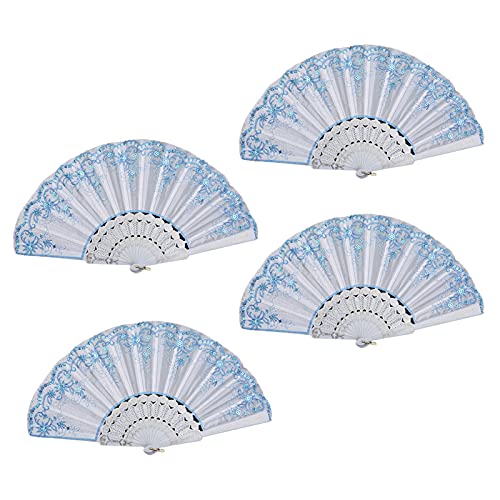 Koomuao Handfächer Faltbar 4er Pack Fächer Taschenfächer Faltfächer Spitzenfächer Deko Hand Fan für Wandfächer Hochzeit Party Tanzen Fasching (Hellblau) von Koomuao