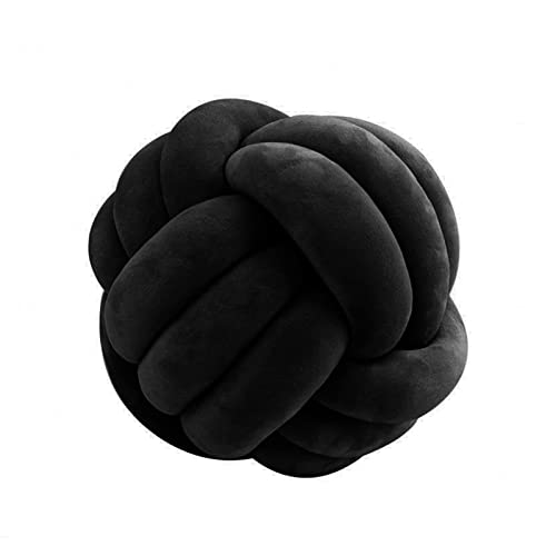 Koomuao Knotenkissen Rund Weicher Samtstoff Knoten-Ball-Kissen Nordische Dekokissen Zierkissen Knoten Geknotetes Kissen für Sofa, Bett, Wohnzimmer, Babyzimmer (Schwarz, 22cm) von Koomuao