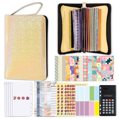 Liemuao A6 Binder Budget Notizbuch,Ringbuch Leder Budget Geld Organizer,Budget Planner, Ringbuchordner Set,Geld Organizer Sparbuch, Budgetplaner Geld, Cash Stuffing Startset (Gelb) von Koomuao