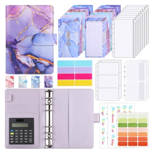 Liemuao A6 Binder Budget Planner Deutsch,Budgetplaner mit Folien,Ringbuch Finanzplaner mit Geldumschläge,Etikettenaufklebern Sparbuch für Reisen,Tagebuch und Geschenk (Lila) von Koomuao