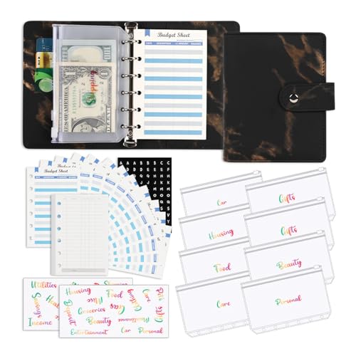 Liemuao A7 Budget Planner Deutsch,Budgetplaner Geldumschläge,Sparen mit Umschlagmethode,Sparbuch mit Folien,Ringbuch Finanzplaner, Geld Organizer mit Budgetbogen,Etiketten (Schwarz) von Koomuao
