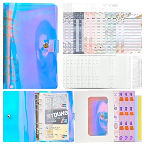 Liemuao Budget A6 Binder,12 Ringbuch Binder,Budget Organizer,Bugetplaner Deutsch Startset,Geld Sparen Mappe für Budgetierung,Budgetbogen,Etiketten,Geschenke für Frauen (Aurora) von Koomuao
