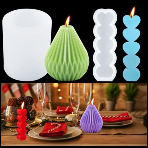 Koonafy 2Pcs Kerzengießform Silikon,3D Herz Kerzenformen, Kerzen Epoxidform,Epoxy Resin Molds für Seifen DIY Briefbeschwerer Home Decor Ornament Craft von Koonafy