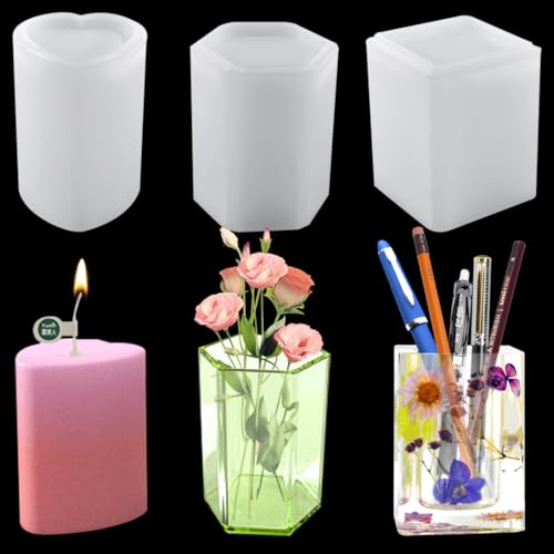 Koonafy 3Pcs Silikonformen Epoxidharz, Kerzenform Silikonform, Pen Holder Epoxidharz Formen, Gießformen für DIY Schmuckaufbewahrung, Makeup Behälter, Blumentopf Koonafy 3Pcs Silikonformen Epoxidharz, Kerzenform Silikonform, Pen Holder Epoxidharz Formen, Gießformen für DIY Schmuckaufbewahrung, Makeup Behälter, Blumentopf von Koonafy