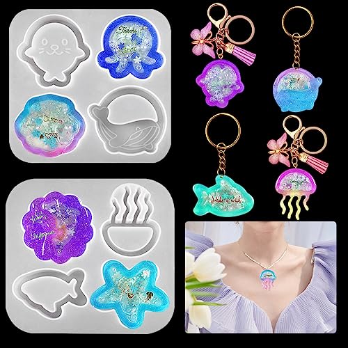 Koonafy Pack of 8 Treibsand Gießform Valentinstag Silikonform Epoxidharz Quicksand Schüttler Harzform Ozean Tiere Seestern Quallenmuster für DIY Anhänger Halskette Schlüsselbund Basteln Koonafy Pack of 8 Treibsand Gießform Valentinstag Silikonform Epoxidharz Quicksand Schüttler Harzform Ozean Tiere Seestern Quallenmuster für DIY Anhänger Halskette Schlüsselbund Basteln von Koonafy