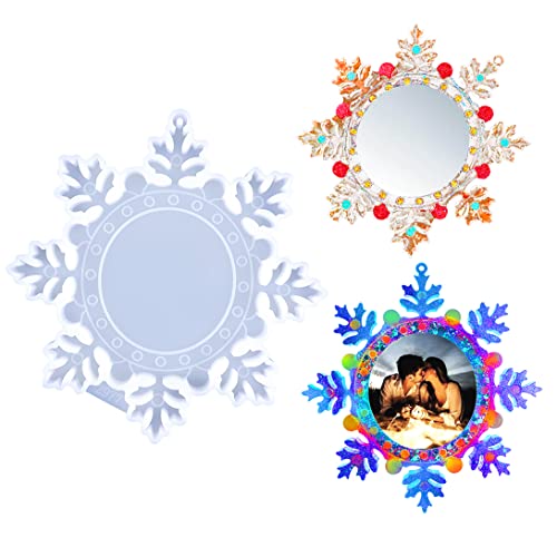Koonafy Schneeflocken Bilderrahmen Epoxidharz Formen Silicone Resin Casting Mold Weihnachtsfoto-Ornament Schneeflocke Ornament für Weihnachtsbaumschmuck aus Epoxidharz Fotoform (Snowflake Mold) von Koonafy