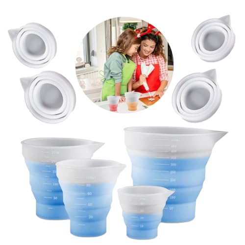 Koonafy Silikon Messbecher Set für Epoxidharz,4 Stück Mischbecher Epoxidharz Silicone,50ml/100/250ml/500ml Measuring Cups Mischbecher mit Skala Clear,Measuring Cups für Gießformen,Basteln,Küche von Koonafy