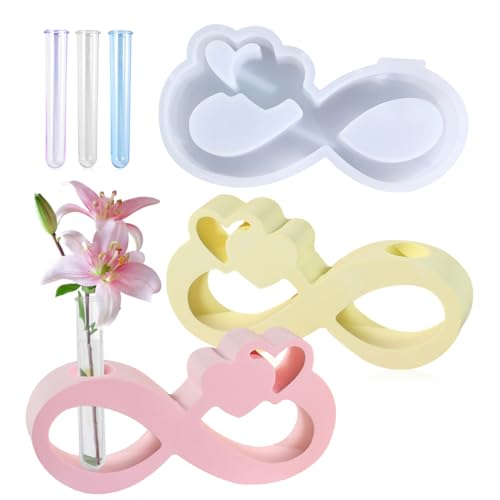 Koonafy Vase Resin Form Hydroponische Pflanzen Epoxidharz Formen Blumenvasen Vermehrungsstation Silikonform mit 3 Reagenzgläse für Hydroponik Pflanzen Stecklinge Garten Tischdeko Deko (Ewige Liebe) von Koonafy