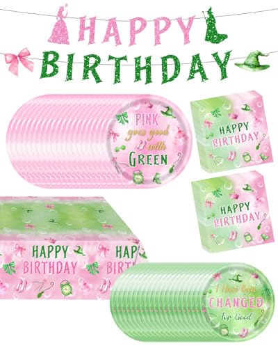 Hexe und Prinzessin Party Geschirr, Rosa und Grün Geburtstag Party Dekorationen - Happy Birthday Banner und Tischdecke, Pappteller, Servietten Hexe und Prinzessin Party Geschirr, Rosa und Grün Geburtstag Party Dekorationen - Happy Birthday Banner und Tischdecke, Pappteller, Servietten von Koongso