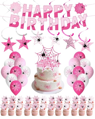 Pink Spider Birthday Party Supplies, Ghost Spider Birthday Party Decorations Include Banner, Balloon, Hanging Swirl Spiral, Cake Toppers Pink Spider Birthday Party Supplies, Ghost Spider Birthday Party Decorations Include Banner, Balloon, Hanging Swirl Spiral, Cake Toppers von Koongso