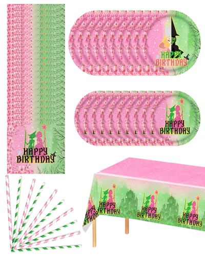 Rosa und Grün Hexe Party Geschirr - Pappteller, Servietten, Gabeln, wasserdichte Tischdecke, Hexe und Prinzessin Geburtstag Party Dekorationen Supplies von Koongso