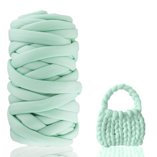 Armstricken Wolle 500g 25m, Light Green XXL Chunky Yarn Schlauchgarn zum Handstricken, DIY Basteln für Anfänger Polyester Cotton Decken, Tasche, Zierkissen Material Isländische, Dicke Strickwolle von Koorium