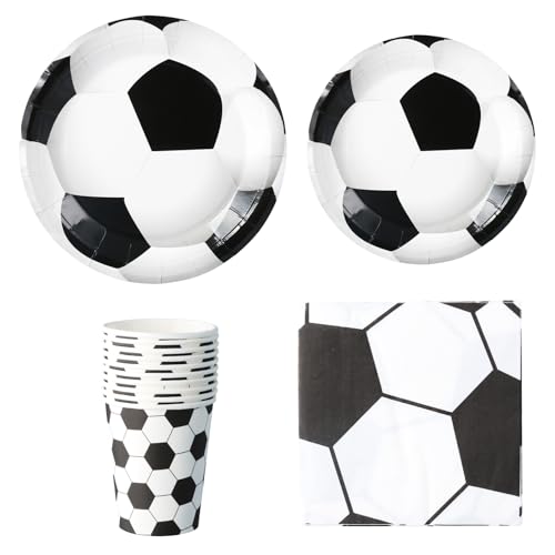 Koorium 50 Stück Fußball Partygeschirr Set, Fussball Party Geburtstag Deko für Kinder, Schwarzer und weißer Fußball Pappgeschirr, Pappteller, Becher, Servietten, Ideal für Jungen geburtstag Koorium 50 Stück Fußball Partygeschirr Set, Fussball Party Geburtstag Deko für Kinder, Schwarzer und weißer Fußball Pappgeschirr, Pappteller, Becher, Servietten, Ideal für Jungen geburtstag von Koorium