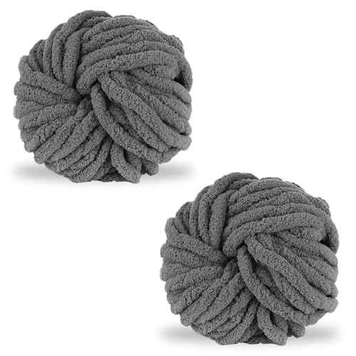 Super Chunky Wollgarn, weiches Flutterby Chunky Garn zum Häkeln & Stricken, perfekt für Puppen, Baby- & Haustierdecken, Teppiche, Kissen, 27 Meter Länge in Dunkelgrau von Koorium