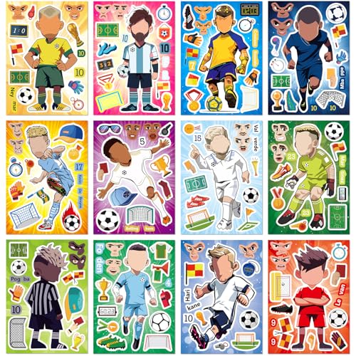 Fußball Stars Kinder Aufkleber 24 Blätter, Make DIY verschiedene Fussball Stars Sticker, Sport Enthusiast Geburtstag Party Fans Zubehör und Spielzeug Geschenke von Kooterfun