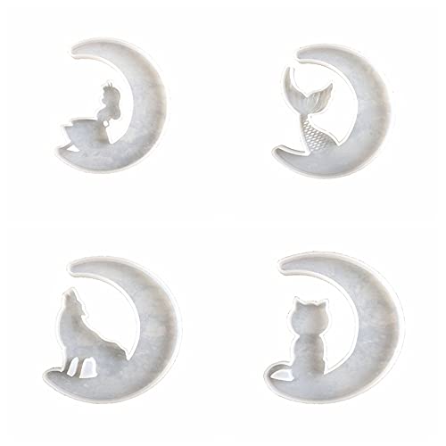4 Stück DIY Halbmonde Harz Form – Mond Fee, Mond Wolf, Mond Katze, Mond Meerjungfrau Schwanz Epoxid-Formen, Heimdekoration, Schmuckherstellung, Werkzeuge, Handwerk von Kopida