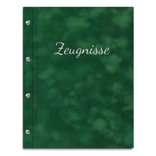 Handgefertigte Zeugnismappe im grünen Samteinband mit exclusivem Prägedruck in verschiedenen Farben – inkl. 12 oder 40 Klarsichthüllen von Kopierladen Karnath GmbH