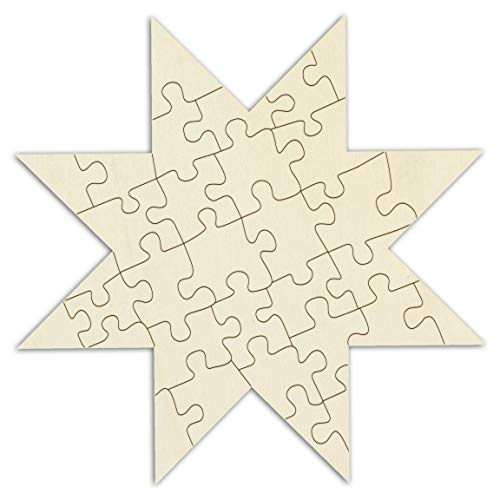 Holzpuzzle in Sternform blanko zum selbst gestalten und bemalen - 32 Teile, ca. 23 x 23 cm - leeres Puzzle Stern aus unbehandeltem Holz von Kopierladen Karnath GmbH