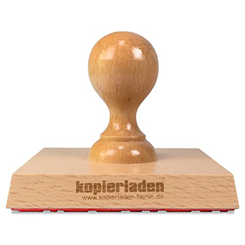 Holzstempel mit individueller Stempelplatte jetzt gestalten, quadratisch, 100 x 100 mm, für Adressen, Logos oder Texte – Textstempel, Adressstempel von Kopierladen Karnath GmbH
