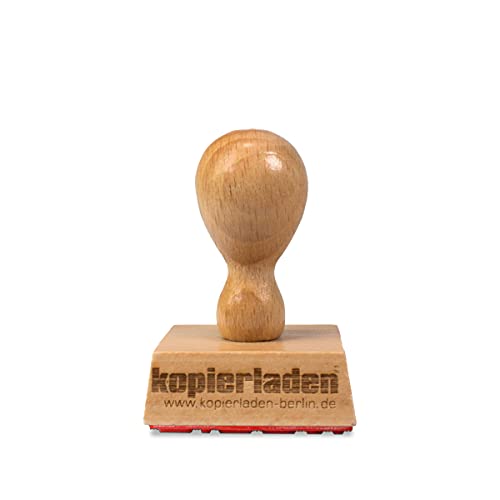 Holzstempel mit individueller Stempelplatte jetzt gestalten, quadratisch, 40 x 40 mm, für Adressen, Logos oder Texte – Firmenstempel, Adressstempel von Kopierladen Karnath GmbH