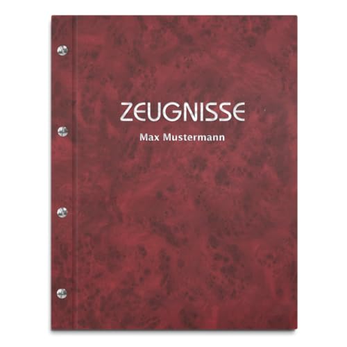 Personalisierte Zeugnismappe mit eigenem Namen in roter Marmoroptik – inkl. 12 Sichthüllen – Handgefertigte Mappe für Zeugnisse und Urkunden von Kopierladen Karnath GmbH