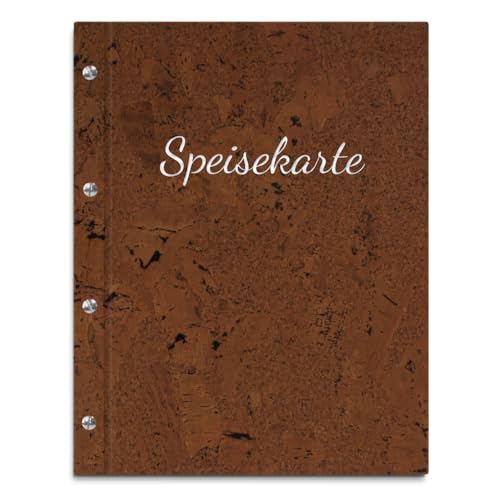 Handgefertigte Speisekarte/Menükarte im dunklen Korkeinband – Inkl. 12 Sichthüllen zum Austauschen – handgeprägter Coverdruck in versch. Farben Handgefertigte Speisekarte/Menükarte im dunklen Korkeinband – Inkl. 12 Sichthüllen zum Austauschen – handgeprägter Coverdruck in versch. Farben von Kopierladen Karnath GmbH