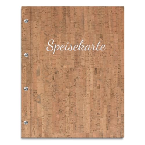 Handgefertigte Speisekarte/Menükarte im hellen Korkeinband – Inkl. 12 Sichthüllen zum Austauschen – handgeprägter Coverdruck in versch. Farben Handgefertigte Speisekarte/Menükarte im hellen Korkeinband – Inkl. 12 Sichthüllen zum Austauschen – handgeprägter Coverdruck in versch. Farben von Kopierladen Karnath GmbH