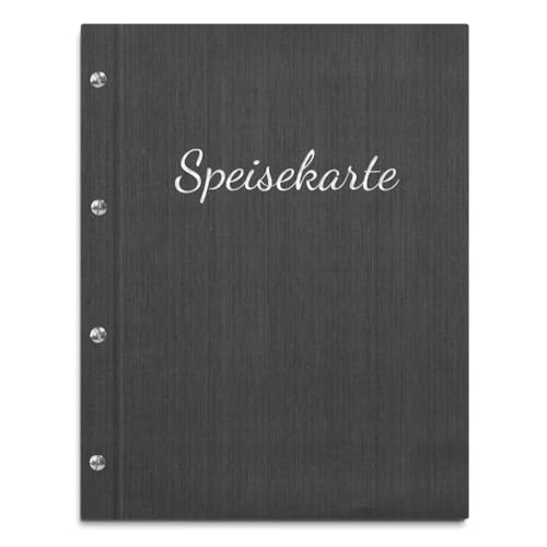 Handgefertigte Speisekarte/Menükarte in schwarzer Leinenoptik – inkl. 12 Sichthüllen zum Austauschen – handgeprägter Coverdruck in versch. Farben Handgefertigte Speisekarte/Menükarte in schwarzer Leinenoptik – inkl. 12 Sichthüllen zum Austauschen – handgeprägter Coverdruck in versch. Farben von Kopierladen Karnath GmbH