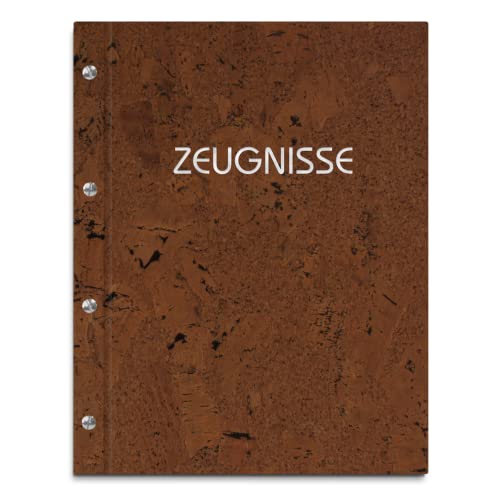 Zeugnismappe im dunklen Korkeinband mit hochwertigem Prägedruck in verschiedenen Farben – handgefertigte Mappe inkl. 12 oder 40 Sichthüllen von Kopierladen Karnath GmbH