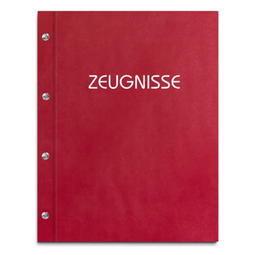 Zeugnismappe im roten Einband in Lederoptik mit hochwertigem Prägedruck in verschiedenen Farben – handgefertigte Mappe inkl. 12 oder 40 Sichthüllen von Kopierladen Karnath GmbH