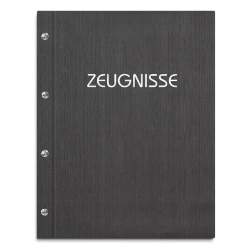 Zeugnismappe im schwarzen Einband in Leinenoptik mit Prägedruck in verschiedenen Farben – inkl. 12 Sichthüllen von Kopierladen Karnath GmbH