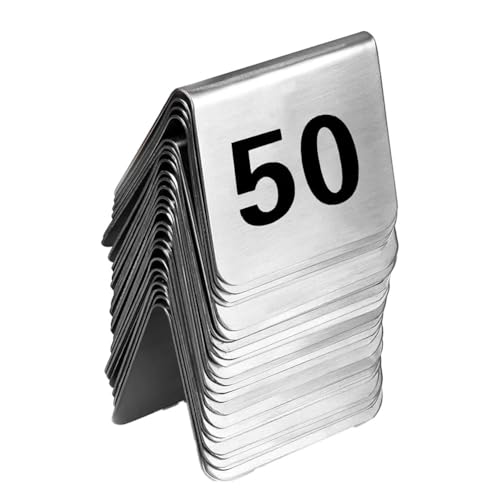 Kopinma Tischnummern, Nummer 1-50 Hochzeit Sitzplan Tischkarten, Edelstahl Tischaufsteller Schild Tischdeko, Platzkarten Tischnummernkarten Doppelseitige Table Numbers für Bankette, Cafés, Restaurants von Kopinma