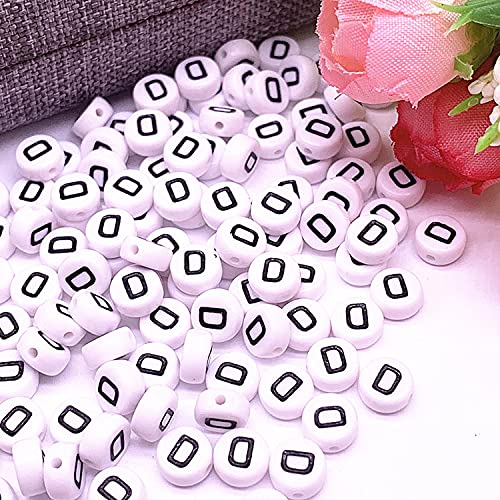 Buchstaben Perlen, 30er Set, 4x7 mm, weiß mit schwarz, rund, mit Loch zum Basteln für Schmuck auffädeln Armband Uhr Buchstabenwürfel Kinder groß klein Acryl Alphabet Würfel (Buchstabe D) von Kopper-24