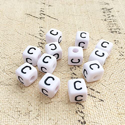 Buchstaben Perlen, 30er Set, 6x6 mm, weiß mit schwarz, eckig, mit Loch zum Basteln für Schmuck auffädeln Armband Uhr Buchstabenwürfel Kinder groß klein Acryl Alphabet Würfel (Buchstabe C) von Kopper-24