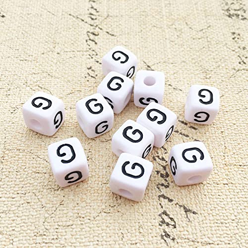 Buchstaben Perlen, 30er Set, 6x6 mm, weiß mit schwarz, eckig, mit Loch zum Basteln für Schmuck auffädeln Armband Uhr Buchstabenwürfel Kinder groß klein Acryl Alphabet Würfel (Buchstabe G) von Kopper-24