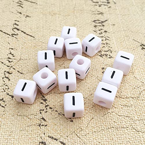 Buchstaben Perlen, 30er Set, 6x6 mm, weiß mit schwarz, eckig, mit Loch zum Basteln für Schmuck auffädeln Armband Uhr Buchstabenwürfel Kinder groß klein Acryl Alphabet Würfel (Buchstabe I) von Kopper-24