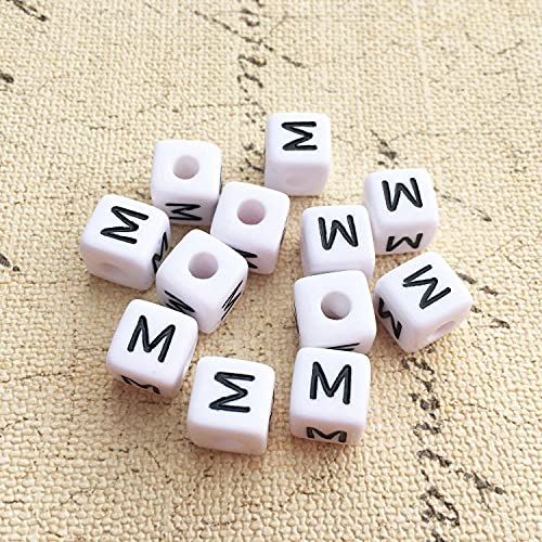 Buchstaben Perlen, 30er Set, 6x6 mm, weiß mit schwarz, eckig, mit Loch zum Basteln für Schmuck auffädeln Armband Uhr Buchstabenwürfel Kinder groß klein Acryl Alphabet Würfel (Buchstabe M) von Kopper-24