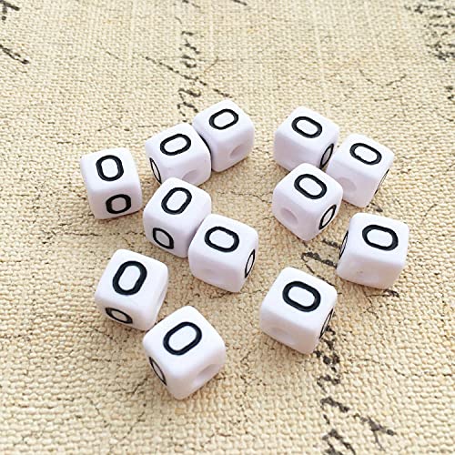 Buchstaben Perlen, 30er Set, 6x6 mm, weiß mit schwarz, eckig, mit Loch zum Basteln für Schmuck auffädeln Armband Uhr Buchstabenwürfel Kinder groß klein Acryl Alphabet Würfel (Buchstabe O) von Kopper-24