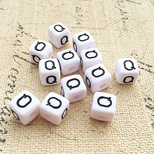 Buchstaben Perlen, 30er Set, 6x6 mm, weiß mit schwarz, eckig, mit Loch zum Basteln für Schmuck auffädeln Armband Uhr Buchstabenwürfel Kinder groß klein Acryl Alphabet Würfel (Buchstabe P) von Kopper-24
