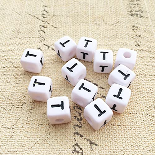 Buchstaben Perlen, 30er Set, 6x6 mm, weiß mit schwarz, eckig, mit Loch zum Basteln für Schmuck auffädeln Armband Uhr Buchstabenwürfel Kinder groß klein Acryl Alphabet Würfel (Buchstabe T) von Kopper-24