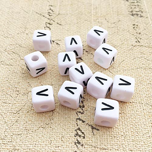 Buchstaben Perlen, 30er Set, 6x6 mm, weiß mit schwarz, eckig, mit Loch zum Basteln für Schmuck auffädeln Armband Uhr Buchstabenwürfel Kinder groß klein Acryl Alphabet Würfel (Buchstabe V) von Kopper-24