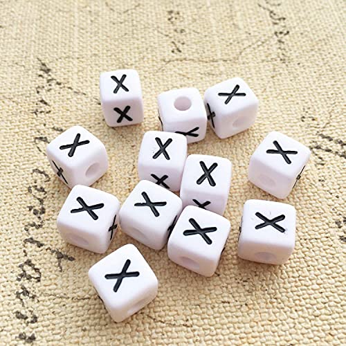 Buchstaben Perlen, 30er Set, 6x6 mm, weiß mit schwarz, eckig, mit Loch zum Basteln für Schmuck auffädeln Armband Uhr Buchstabenwürfel Kinder groß klein Acryl Alphabet Würfel (Buchstabe X) von Kopper-24