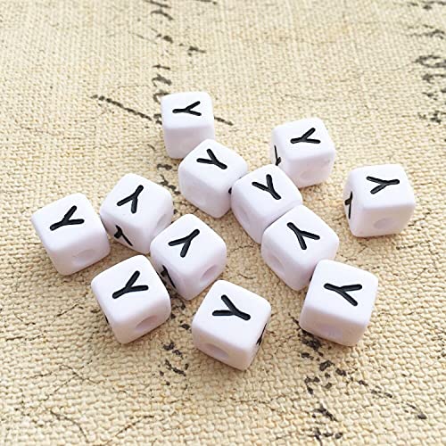 Buchstaben Perlen, 30er Set, 6x6 mm, weiß mit schwarz, eckig, mit Loch zum Basteln für Schmuck auffädeln Armband Uhr Buchstabenwürfel Kinder groß klein Acryl Alphabet Würfel (Buchstabe X) von Kopper-24