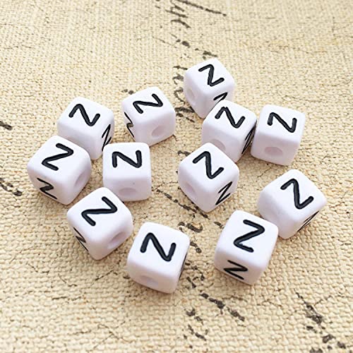 Buchstaben Perlen, 30er Set, 6x6 mm, weiß mit schwarz, eckig, mit Loch zum Basteln für Schmuck auffädeln Armband Uhr Buchstabenwürfel Kinder groß klein Acryl Alphabet Würfel (Buchstabe Z) von Kopper-24