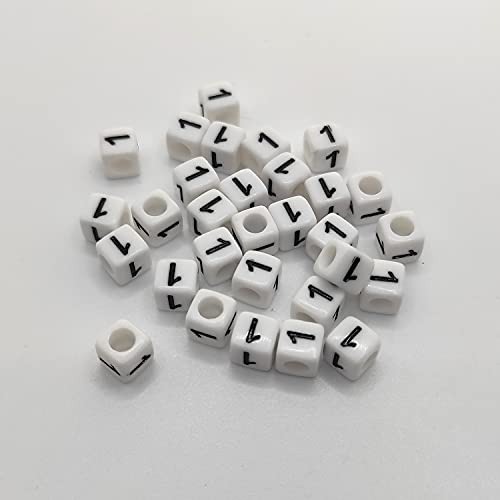 Buchstaben Perlen, 30er Set, 6x6 mm, weiß mit schwarz, eckig, mit Loch zum Basteln für Schmuck auffädeln Armband Uhr Buchstabenwürfel Kinder groß klein Acryl Alphabet Würfel (Zahl 1) von Kopper-24
