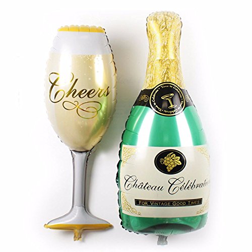 Folienballon Champagner mit Glas - Perfekte Party Dekoration - Lustiges Mitbringsel von Kopper-24