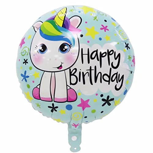 Folienballon Happy Birthday, Rund 45 cm, Einhorn-Design, Bunt Blau, Perfekt für Kindergeburtstage, Partys, Dekorationen, Feiern, Überraschungen, Geschenke, Einzigartiges und Attraktives Design von Kopper-24