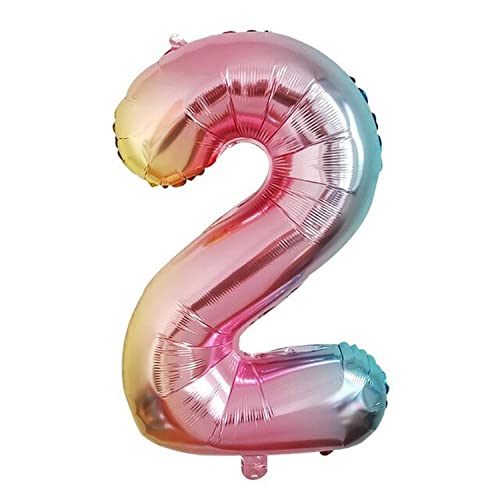 Folienballon Zahl 2, ca. 100 cm, regenbogenfarben - Helium geeignet - Luftballon XXL Nummer Riesen Ballon Zahlenballon Mädchen Junge Deko Riesenzahl Party Hochzeit Kindergeburtstag zum Geburtstag von Kopper-24