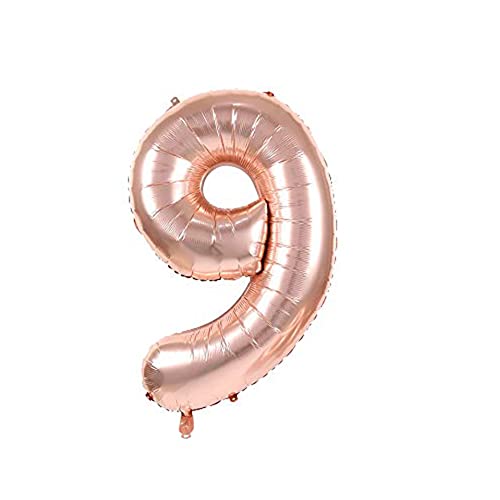Folienballon Zahl 40 cm in Rosegold für Luftbefüllung - für Geburtstag Hochzeit Party uvm - Rose Gold Ballon im Zahlen-Design Jubiläum Geschenk Luftballon Zahlenballon riesen Nummer Deko (Zahl 9) von Kopper-24