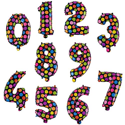 Folienballon Zahl 7 - Schwarz mit bunten Punkten 40 cm - Geburtstag Hochzeit Deko Party Zahlenballon Jubiläum Ballon Luftballon Zahlenballon riesig groß für Luftbefüllung 18 Nummer bepunktet von Kopper-24